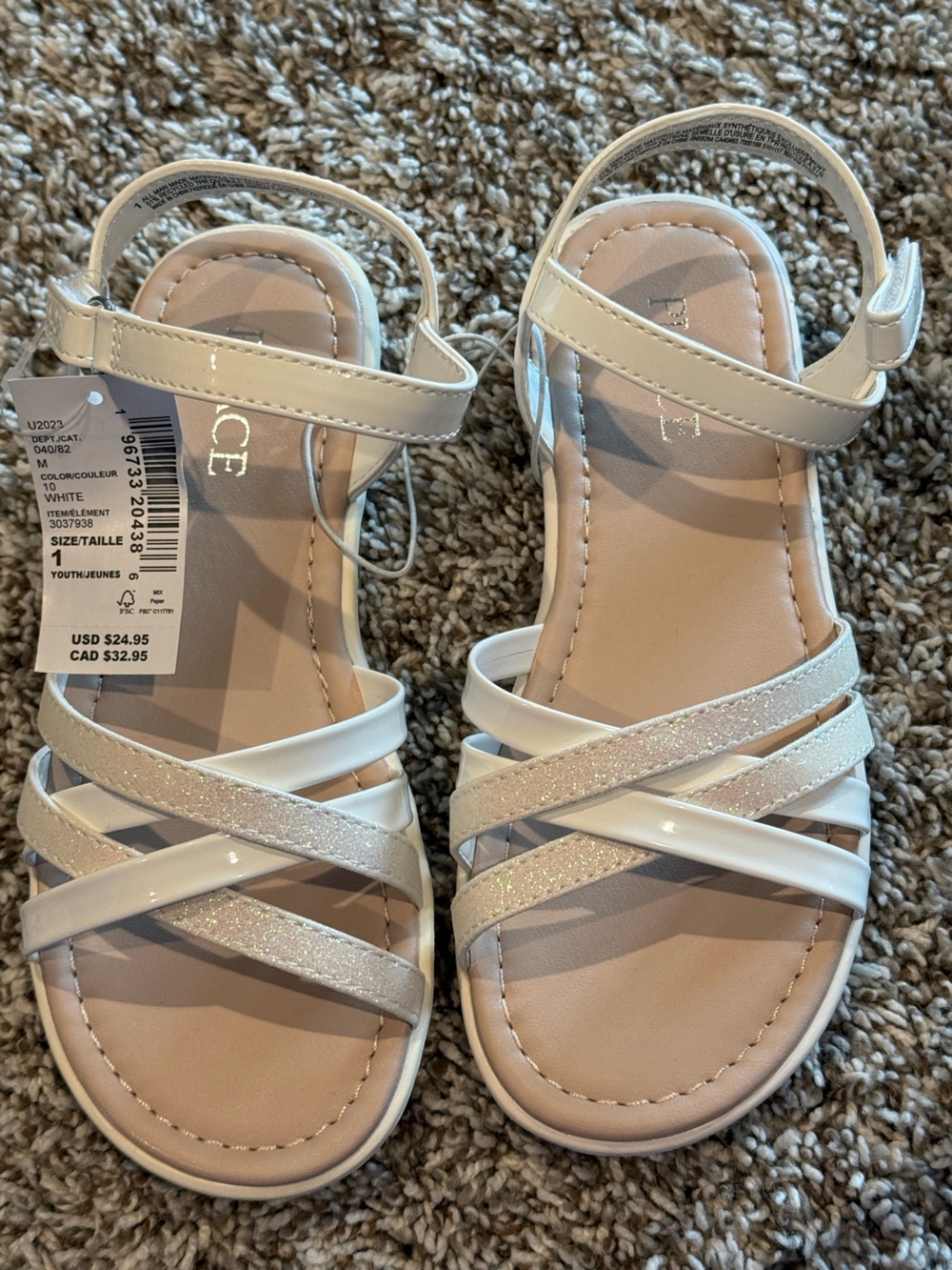 The Children's Place White Glitter Strappy Kids Sandals